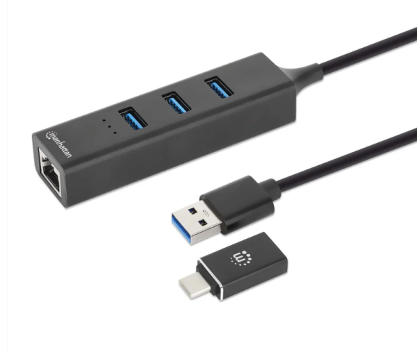 USB HUB 3port Manhattan 180894 USB-AC 3xUSB 3.2 5Gbps1xGLAN 5Gbpssivi