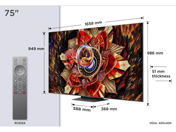 Televizor TCL 75C9KMiniLED-QLED75''4K UHD144HzGoogle TVcrna