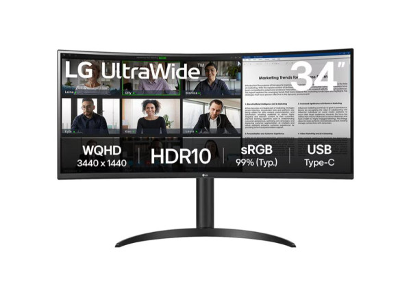Monitor LG 34WR55QK-B 34''VA,zakrivljen,21:93440x1440100Hz5ms GtGHDMIx2,DP,USBvisinaVESAcrna