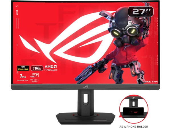 Monitor ASUS ROG XG27WCS 27''VA,zakrivljen2560x1440180Hz1msGtGHDMI,DP,USB Cfreesyncvisinacrna