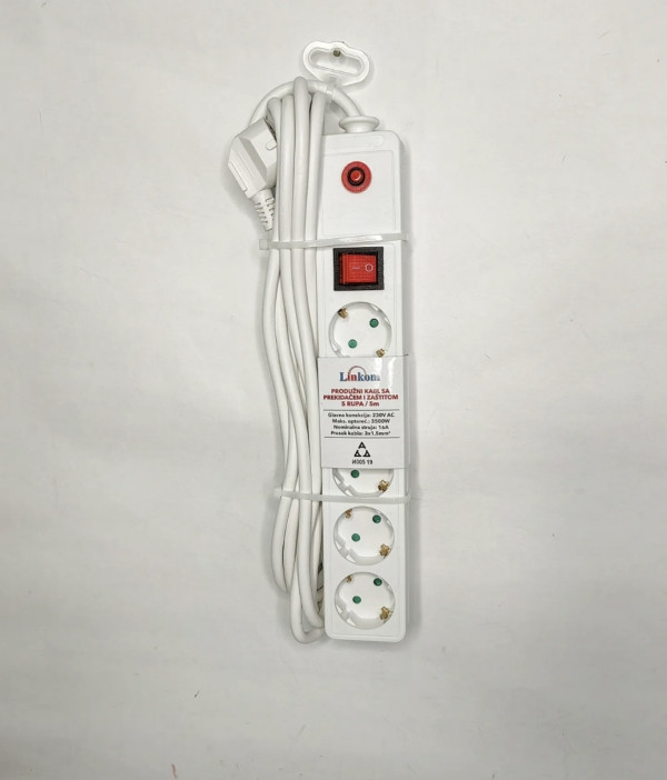 KABL Linkom Produžni 5r5m sa prekidačem i zaštitom 3x1.5mm beli