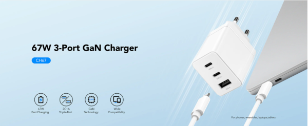 Cudy CH67_EU Brzi punjac za telefone i tablete 2xUSB-C/1XUSB-A, 67W