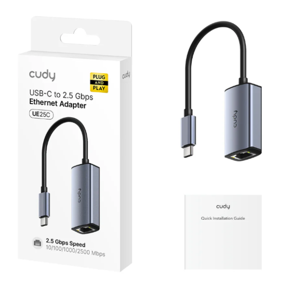 Cudy UE25C, USB-C adapter za Ethernet od 2.5 Gbps, 10/100/1000/2500 Mbps