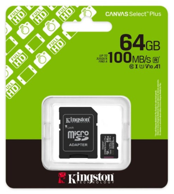 KINGSTON Memorijska kartica U1 V10 SDXC 64GB Canvas Select Plus G3 150R SDCS3/64GB + adapter