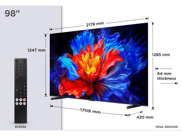 Televizor TCL 98P8KMiniLED-QLED98''4K UHD144HzGoogle TVcrna