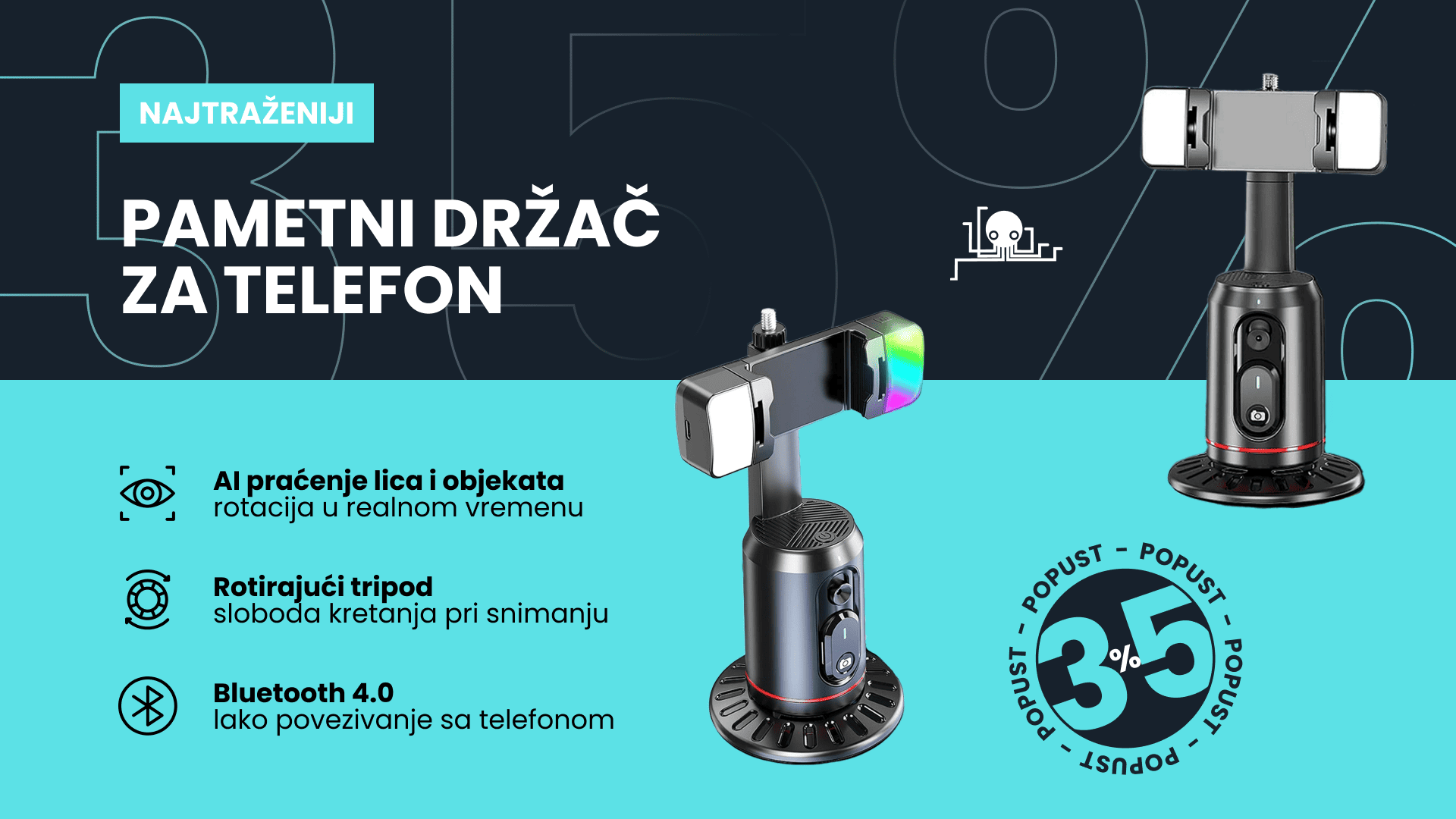 Držač telefona sa praćenjem lica